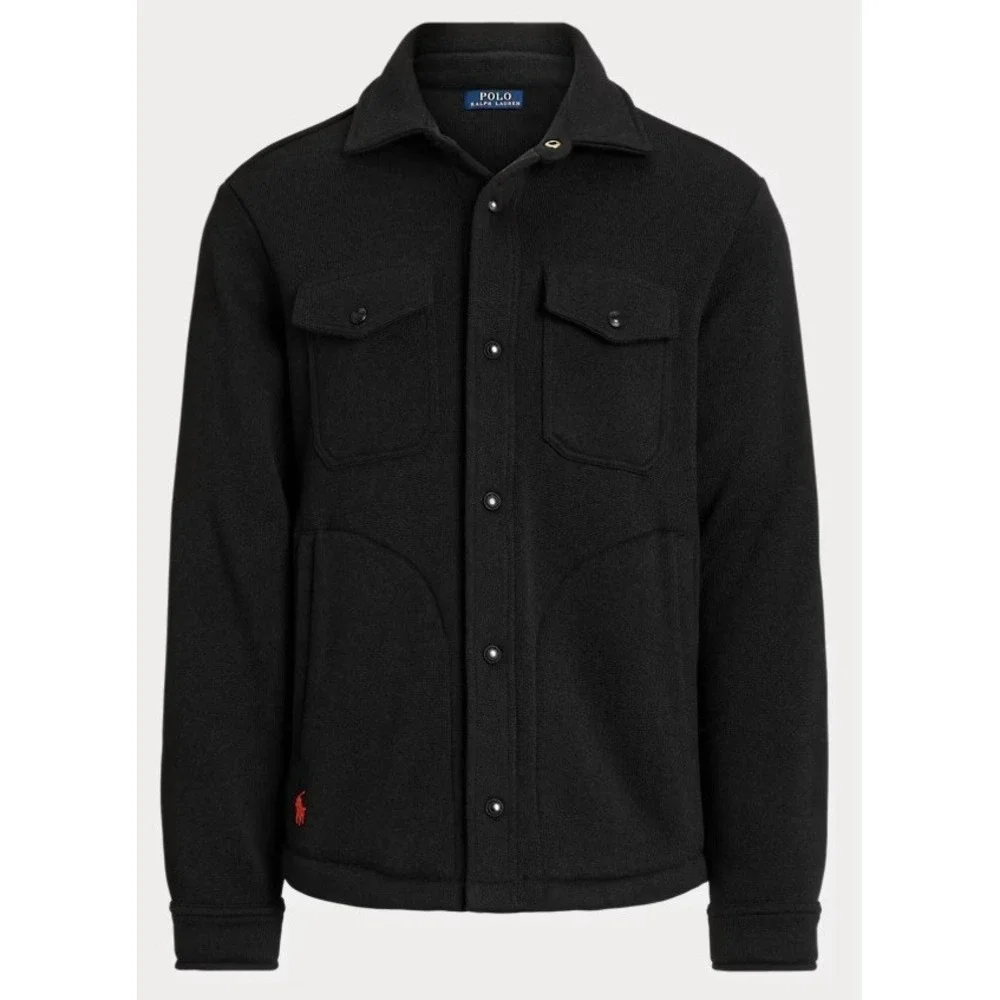 Polo Ralph Lauren Men's 2XL Brushed Fleece Shirt Jacket Black Red Logo Snaps